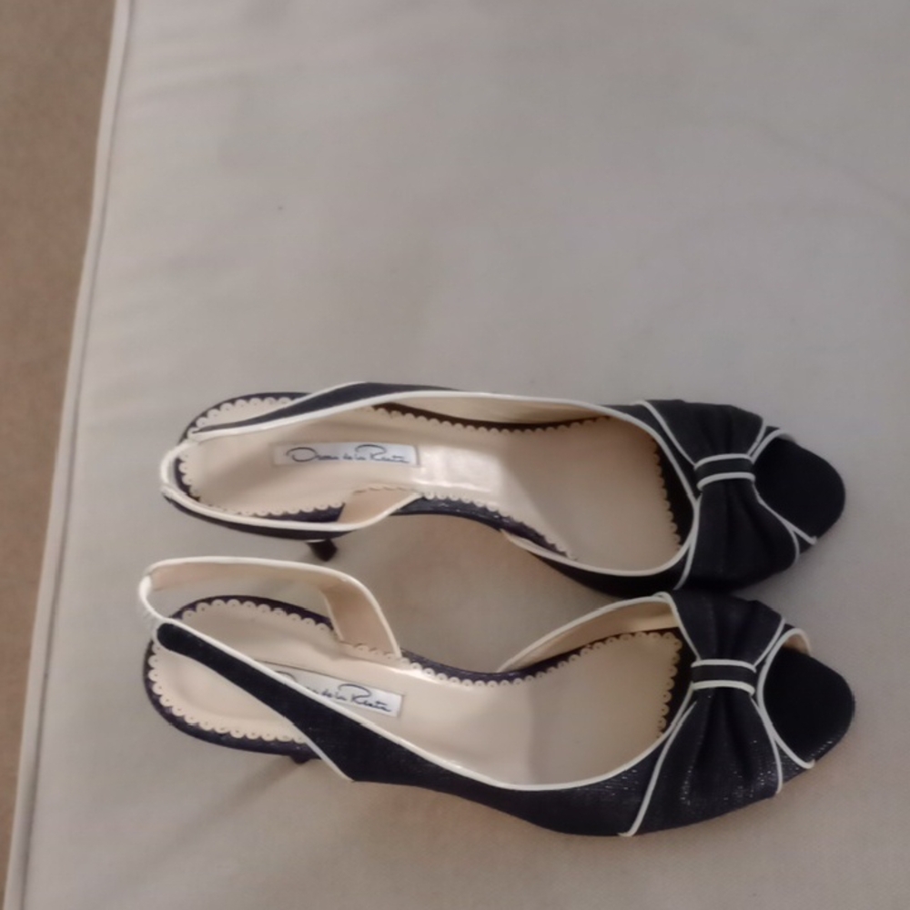 Oscar De La Renta Peep Toe Slingbacks With Bow Size 40/ 9.5 #shancass8387